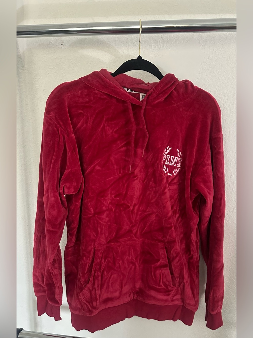 Victoria's Secret Pink Velour Hoodie - Maroon Red